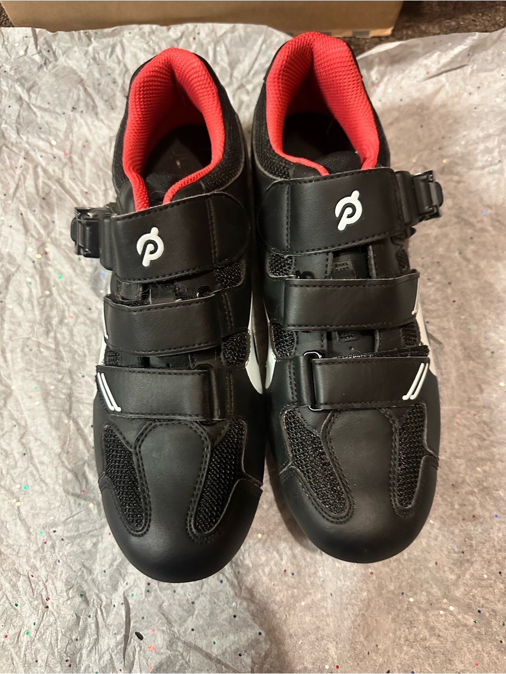 Peloton Black Cycling Shoes with Red Interior and White Accents size 40